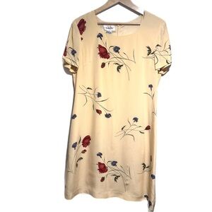Vintage 90s Talbots Pale Yellow Floral Shift Dress
